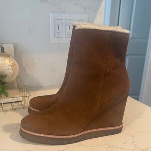 Aqua Brown Suede Wedge Ankle Boots